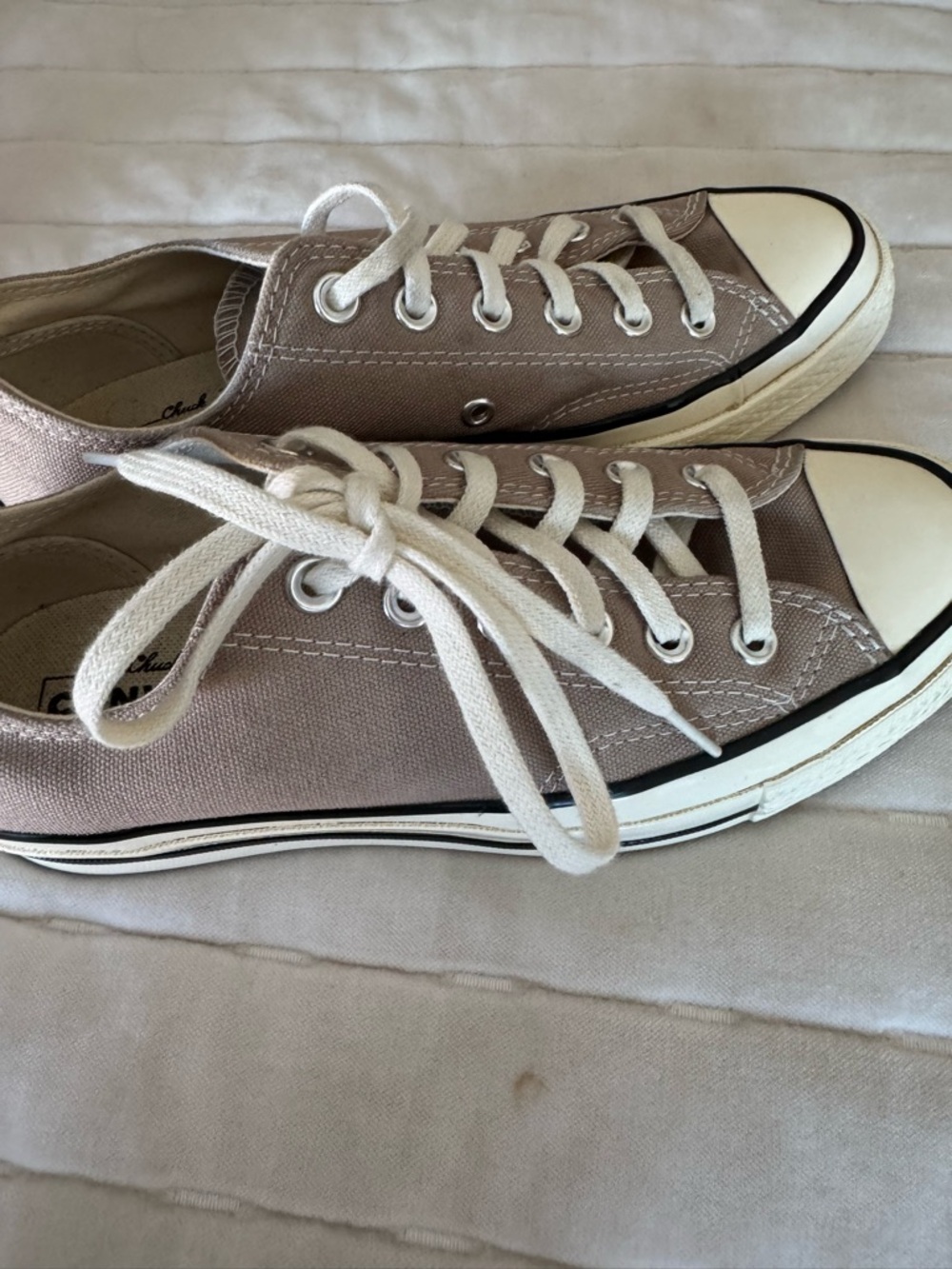 Converse Low Top Canvas Sneakers in Taupe and White